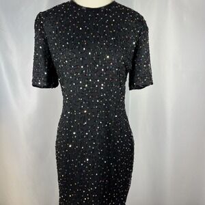 Laurence Kazar Vintage 100% Silk Hand Beaded Sequined Dress Size Medium